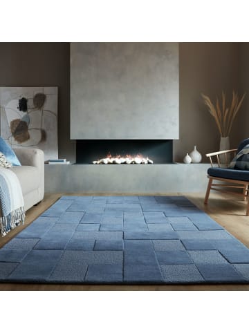 KADIMA DESIGN Wollteppich Schachbrett, Karos, Wohnzimmer schmutzabweisend in Blau