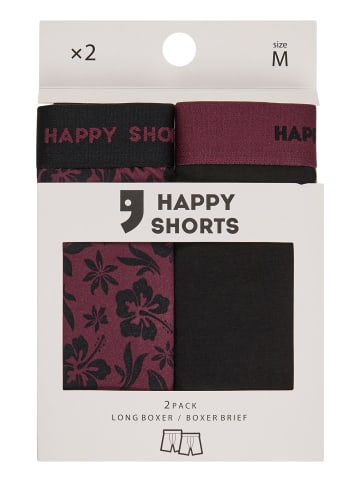 Happy Shorts Langer Boxer Jersey in schwarz, bordeaux