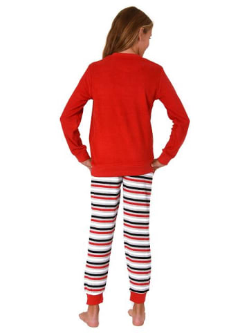 NORMANN Schlafanzug Frottee Pyjama Bündchen und Streifen - 82528 in rot
