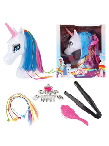 Toi-Toys XL Frisierkopf Einhorn mit Stränchen, Kamm, Haarglätter und Krone 3 Jahre