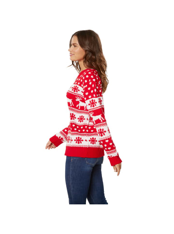 tectake Festtagspullover, Winterlicher Strickpullover in Rot und Weiß