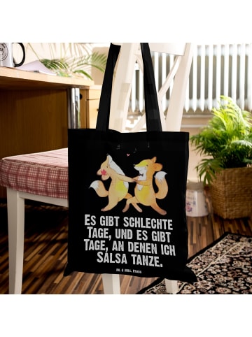 Mr. & Mrs. Panda Shopper Bag Füchse Salsa tanzen mit Spruch in Schwarz