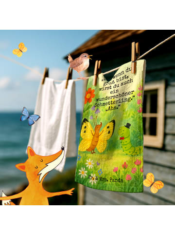 Mr. & Mrs. Panda Handtuch Raupe Schmetterling Design mit Spruch in Weiß