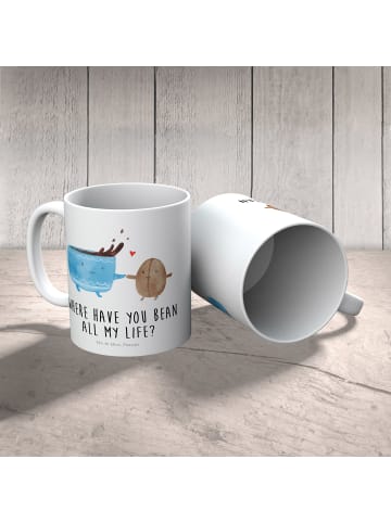 Mr. & Mrs. Panda Mehrwegbecher Kaffee Bohne mit Spruch in Weiß