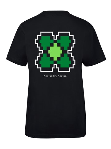 F4NT4STIC T-Shirt Silvester Happy New Year Pixel Kleeblatt in schwarz