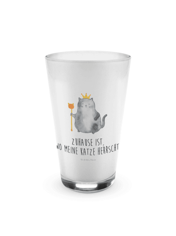 Mr. & Mrs. Panda Latte Macchiato Glas Katze König mit Spruch in Transparent