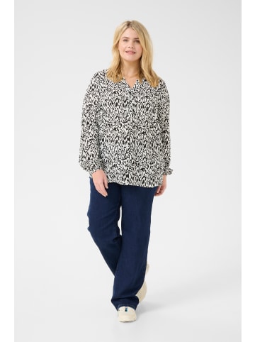 KAFFE curve Bluse langarm KCmahlena Regular fit in Chalk/Black Graphic Lines
