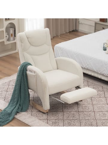 ABRIHOME Schaukelstuhl in Weiß Teddy Stoff mit Armlehne