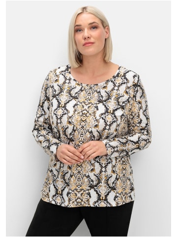sheego Langarmshirt in beigefarben gemustert