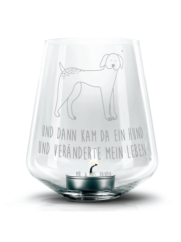 Mr. & Mrs. Panda Gravur Teelicht Hund Dogge mit Spruch in Transparent
