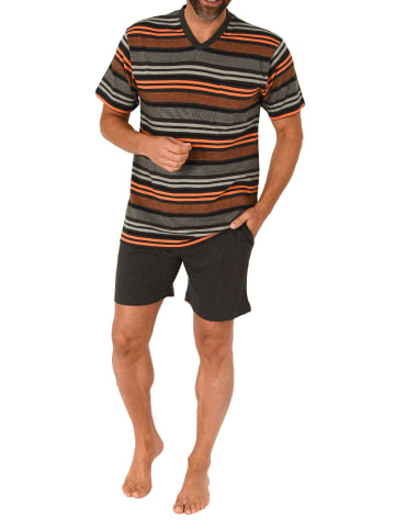 NORMANN kurzarm Schlafanzug Shorty Streifen in orange
