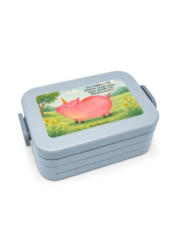 Mr. & Mrs. Panda MEPAL Bentobox Einhorn Schwein Design mit Spruch in Blau Pastell