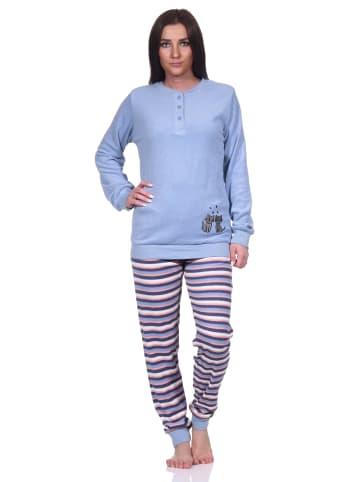 NORMANN Frottee Pyjama Schlafanzug langarm Katzen - 76545 in hellblau