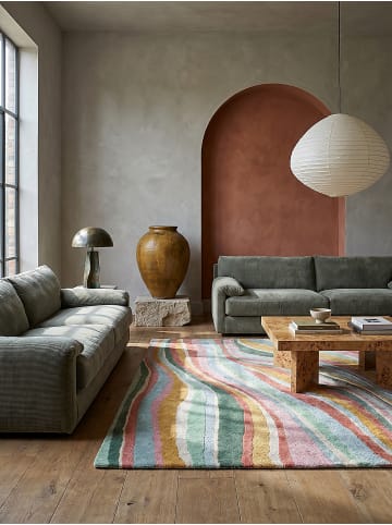 KADIMA DESIGN Teppich Wolle Handgetuftet DERWENT Wellen Muster Wohnzimmer in Multicolor-Grün