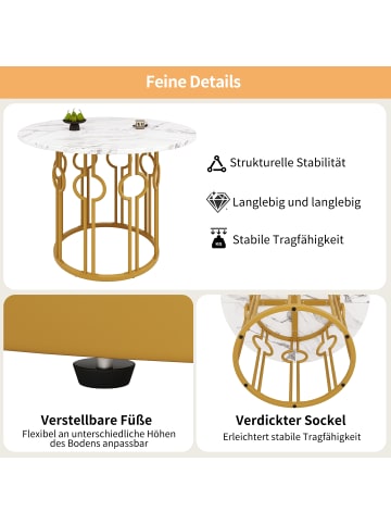 ABRIHOME Runder Esstisch in Marmoroptik 100x100x76 cm mit goldenen Metallbeinen