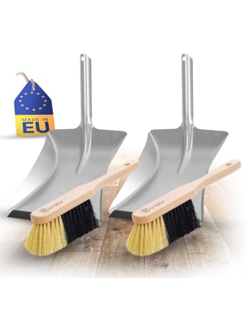 Novaliv 2X Kehrblech Set Kehrblechgarnitur Handfeger FEINE KUNSTBORSTEN und Ke in Braun