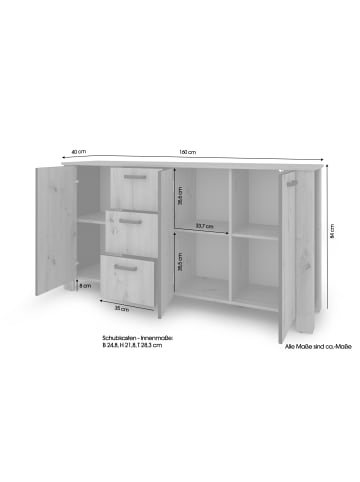 byLiving Sideboard FARO in Artisan Eiche (Eiche-Optik) - B 160, H 84, T 40 cm