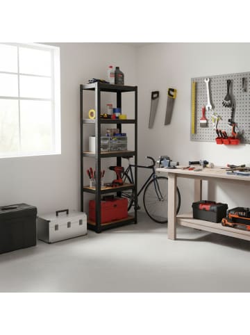 relaxdays Schwerlastregal in Schwarz/ Braun - (B)50 x (H)180 x (T)30 cm