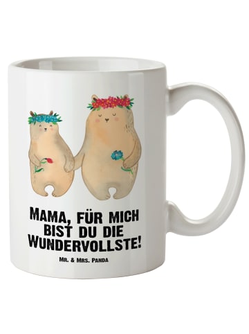 Mr. & Mrs. Panda Weiße Tasse Bären mit Blumenkranz mit Spruch in Weiß