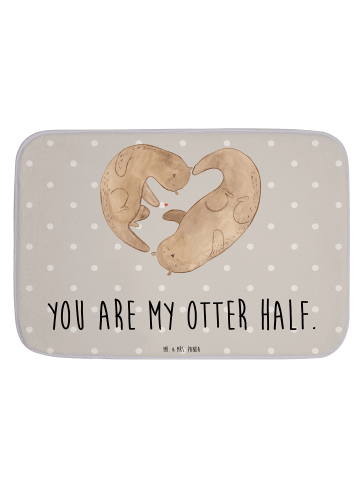 Mr. & Mrs. Panda Badematte Otter Herz mit Spruch in Grau Pastell