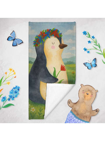 Mr. & Mrs. Panda Strandtuch Pinguin Blumen Design ohne Spruch in Eisblau