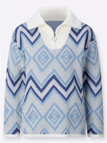Sieh an! Troyer-Pullover in ecru-himmelblau-gemustert