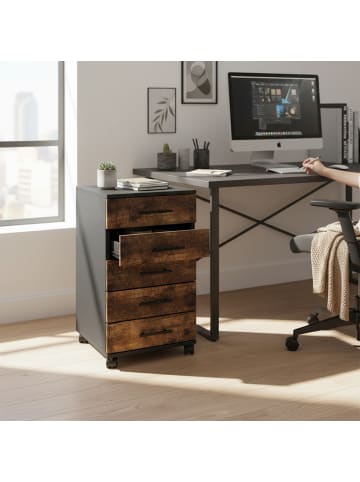 relaxdays Rollcontainer in Schwarz/ Braun - (B)40 x (H)69 x (T)40 cm