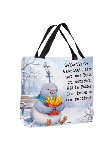 Mr. & Mrs. Panda Reisetasche Taube Winter Pommes Design mit Spruch in Weiß