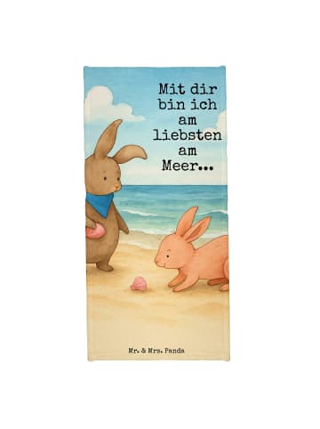 Mr. & Mrs. Panda Badehandtuch Hasen Muschel Design mit Spruch in Weiß