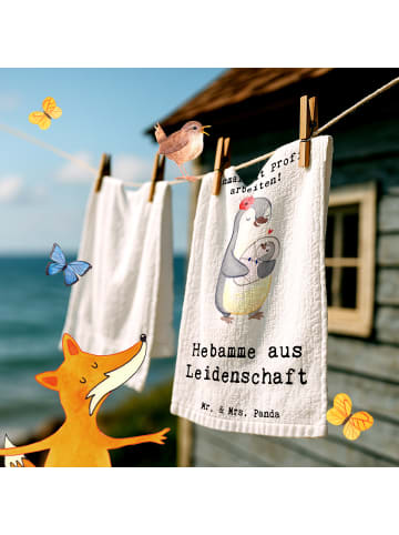 Mr. & Mrs. Panda Handtuch Hebamme Leidenschaft mit Spruch in Weiß