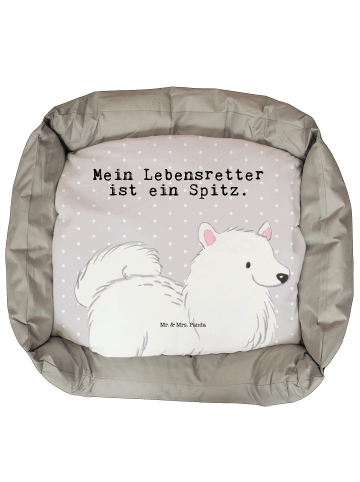 Mr. & Mrs. Panda Hundebett Spitz Lebensretter mit Spruch in Grau Pastell