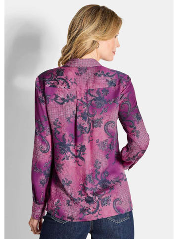 GOLDNER Kurzgröße:  Elegante Satinbluse mit Paisley-Design in beere / gemustert