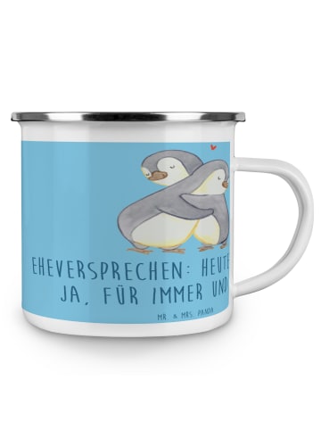 Mr. & Mrs. Panda Camping Emaille Tasse Eheversprechen für immer ... in Sky Blue