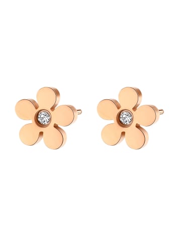 Hey Happiness Vergold. Ohrstecker Blume mit Zirkonia Edelstahl in Rosegold - (L) 0,7 cm