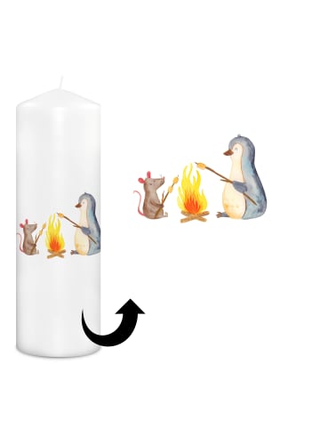 Mr. & Mrs. Panda Dekorative Kerze Pinguin Lagerfeuer ohne Spruch in Weiß