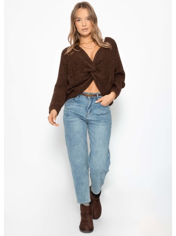 SASSYCLASSY Strickpullover mit Knotendetail in Braun