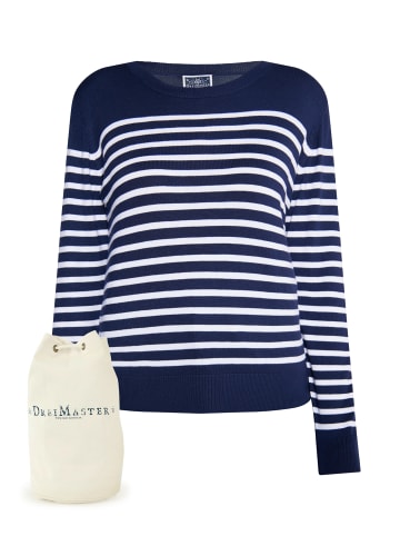 DreiMaster Maritim Strickpullover + Shopping Bag - Set in Marine Weiss