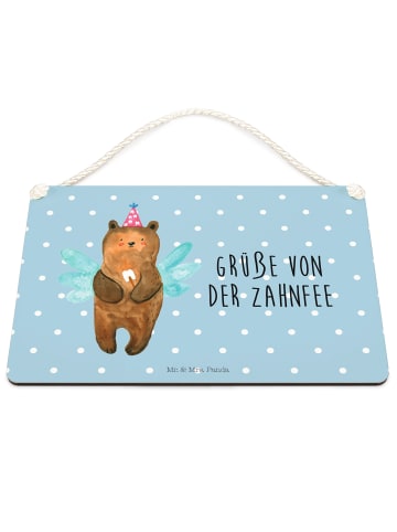 Mr. & Mrs. Panda Holzschild Bär Zahnfee mit Spruch in Blau Pastell