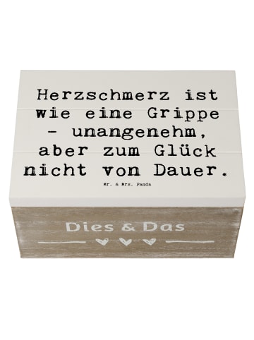 Mr. & Mrs. Panda Holzkiste Spruch Herzschmerz Grippe mit Spruch in Weiß