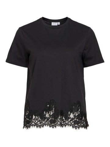Vila Einfarbige Bluse Rundhals Kurzarm Minimal in Schwarz
