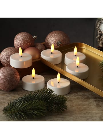 Adilina 6x LED Maxi Teelichter Kunststoff 3D Flamme D: 5,8cm weiß