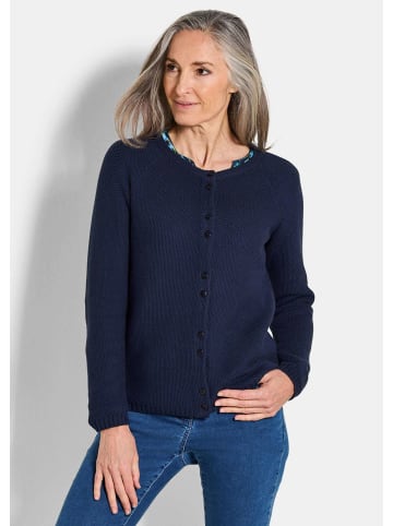 GOLDNER Kurzgröße:  Strickjacke Cardigan aus Baumwolle, Rundhals in marine