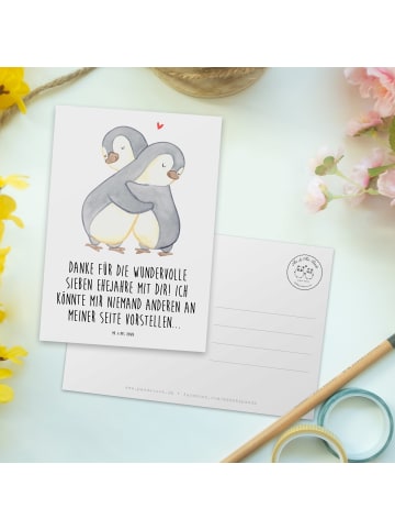 Mr. & Mrs. Panda Postkarte 7. Hochzeitstag Kupferhochzeit mit Sp... in Weiß