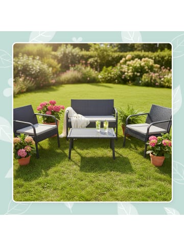 relaxdays 4-tlg. Gartenmöbel-Set "Rattan" in Schwarz