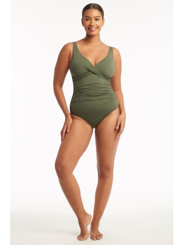 Sea Level Essentials Cross Front Multifit One Piece in KHAKI