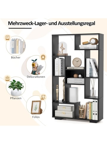 COSTWAY 120cm Bücherregal mit 9 Fächern in Schwarz