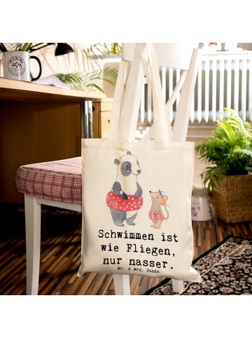 Mr. & Mrs. Panda Jutebeutel Schwimmen wie Fliegen mit Spruch in Creme