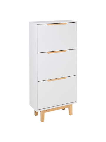 Beliani Schuhschrank SANDFLY in Weiß/Braun - (W) 60 x (H) 128 x (L) 24 cm