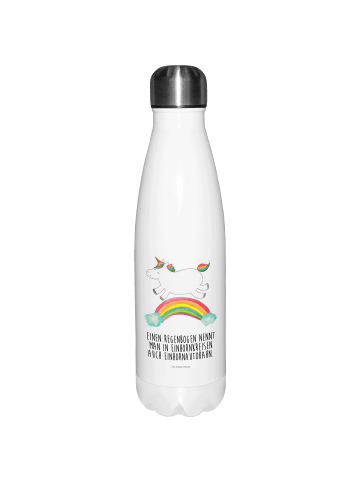 Mr. & Mrs. Panda Thermosflasche Einhorn Regenbogen mit Spruch in Weiß