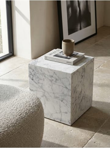KADIMA DESIGN Couchtisch MONOBLOC 40x40x45 cm Hochglanz mit Marmor Optik, in Weiß